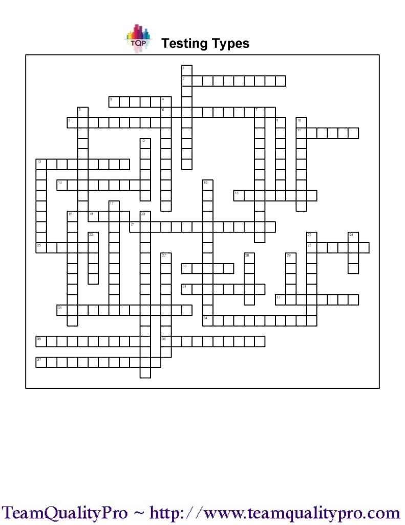 TeamQualityPro Testing Types Crossword Puzzle